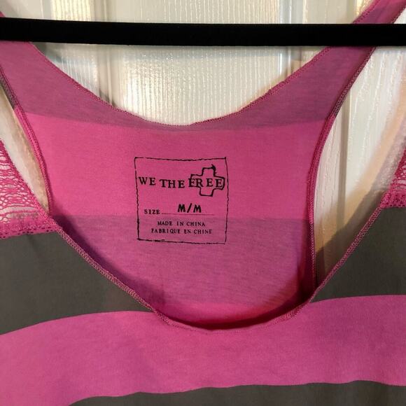 We The Free Scoop Neck Knit & Lace Pink & Gray Racerback Tank Top Size Medium - Picture 3 of 8